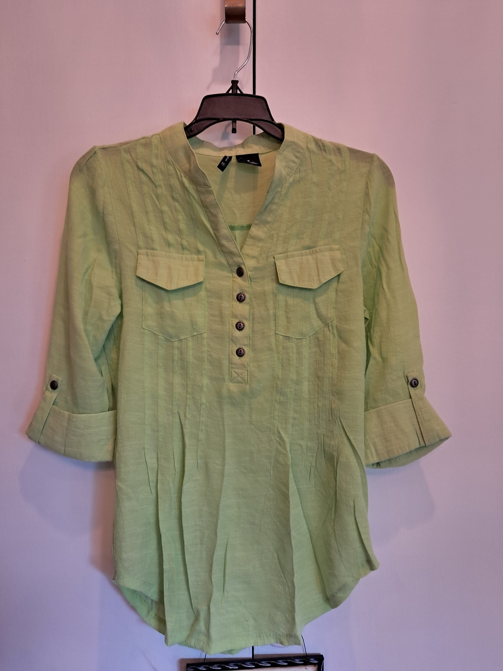 new directions Light Lime V-Neck Button Tunic